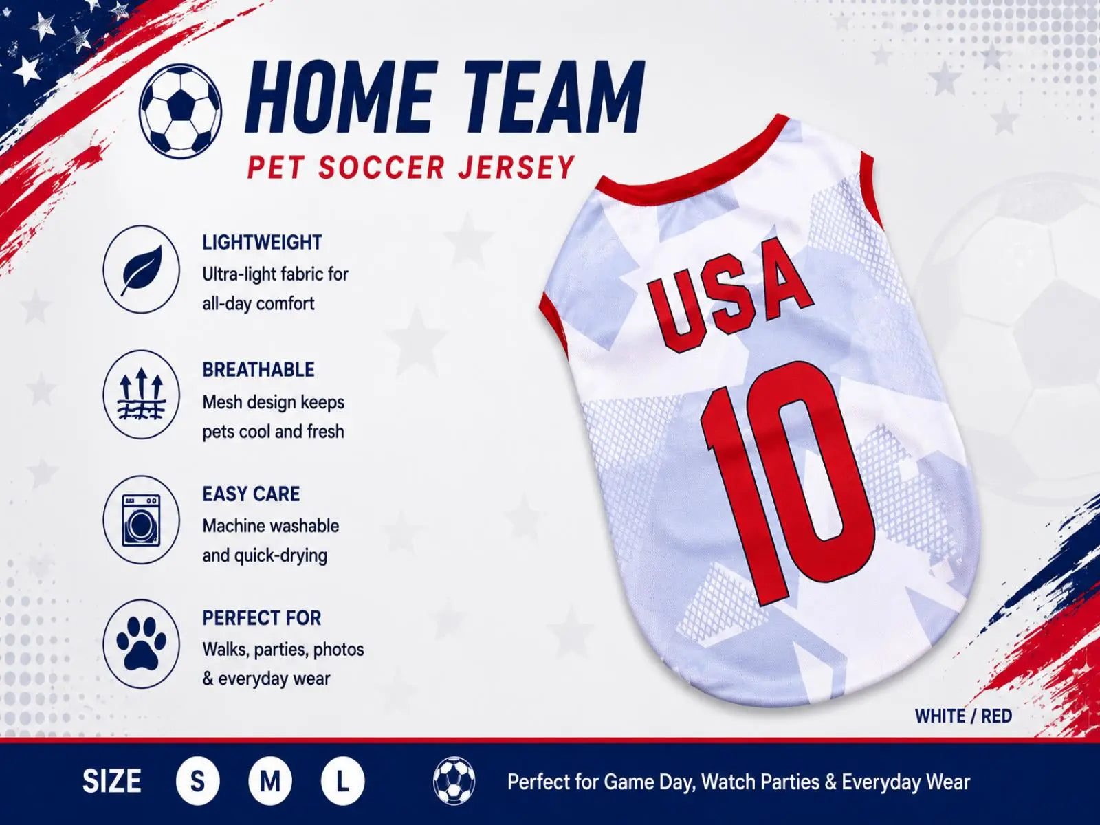 Pet Soccer Jersey - Stylish Game Day Apparel for Small to Medium Dogs and Cats