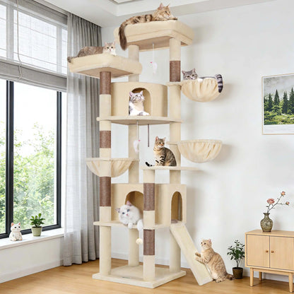 DESKAT 76-Inch Cat Tree for Large Cats with Two Condos, Three Hammocks, and Sisal Scratching Posts, Model F76