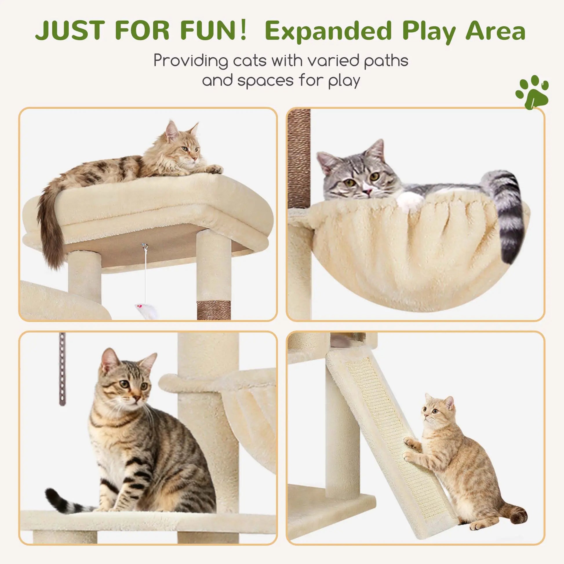 DESKAT 76-Inch Cat Tree for Large Cats with Two Condos, Three Hammocks, and Sisal Scratching Posts, Model F76