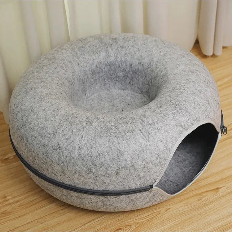 Cat-Shaped Donut-Tire-Tunnel Beds - Cozy and Soft Year-Round Pet Sleeping and Play Area