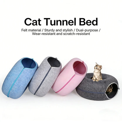 Cat-Shaped Donut-Tire-Tunnel Beds - Cozy and Soft Year-Round Pet Sleeping and Play Area