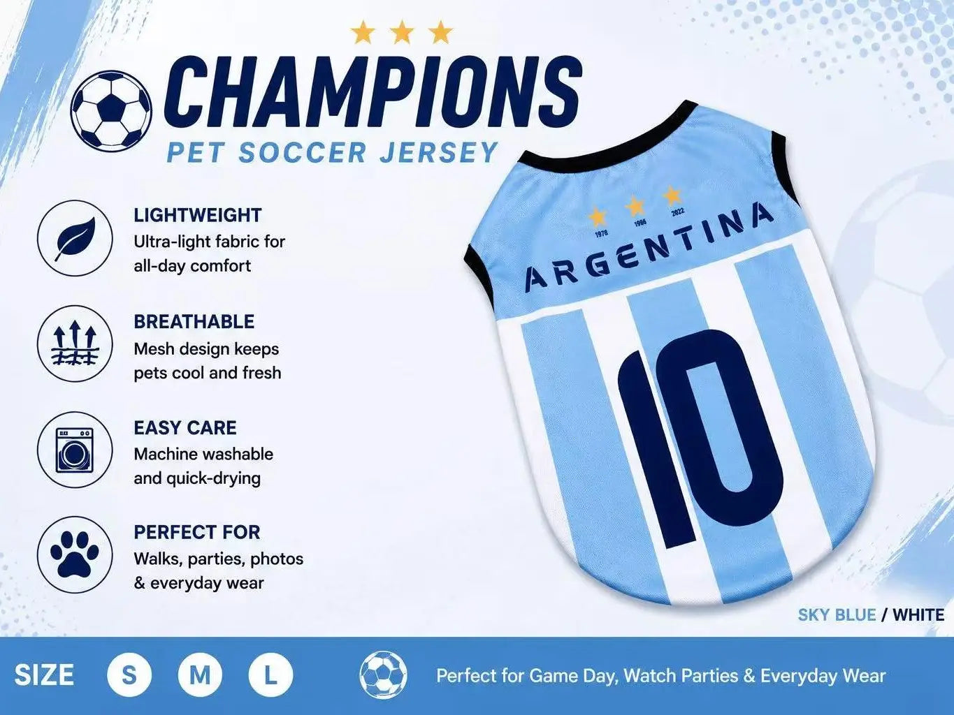 Pet Soccer Jersey - Stylish Game Day Apparel for Small to Medium Dogs and Cats