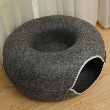Cat-Shaped Donut-Tire-Tunnel Beds - Cozy and Soft Year-Round Pet Sleeping and Play Area