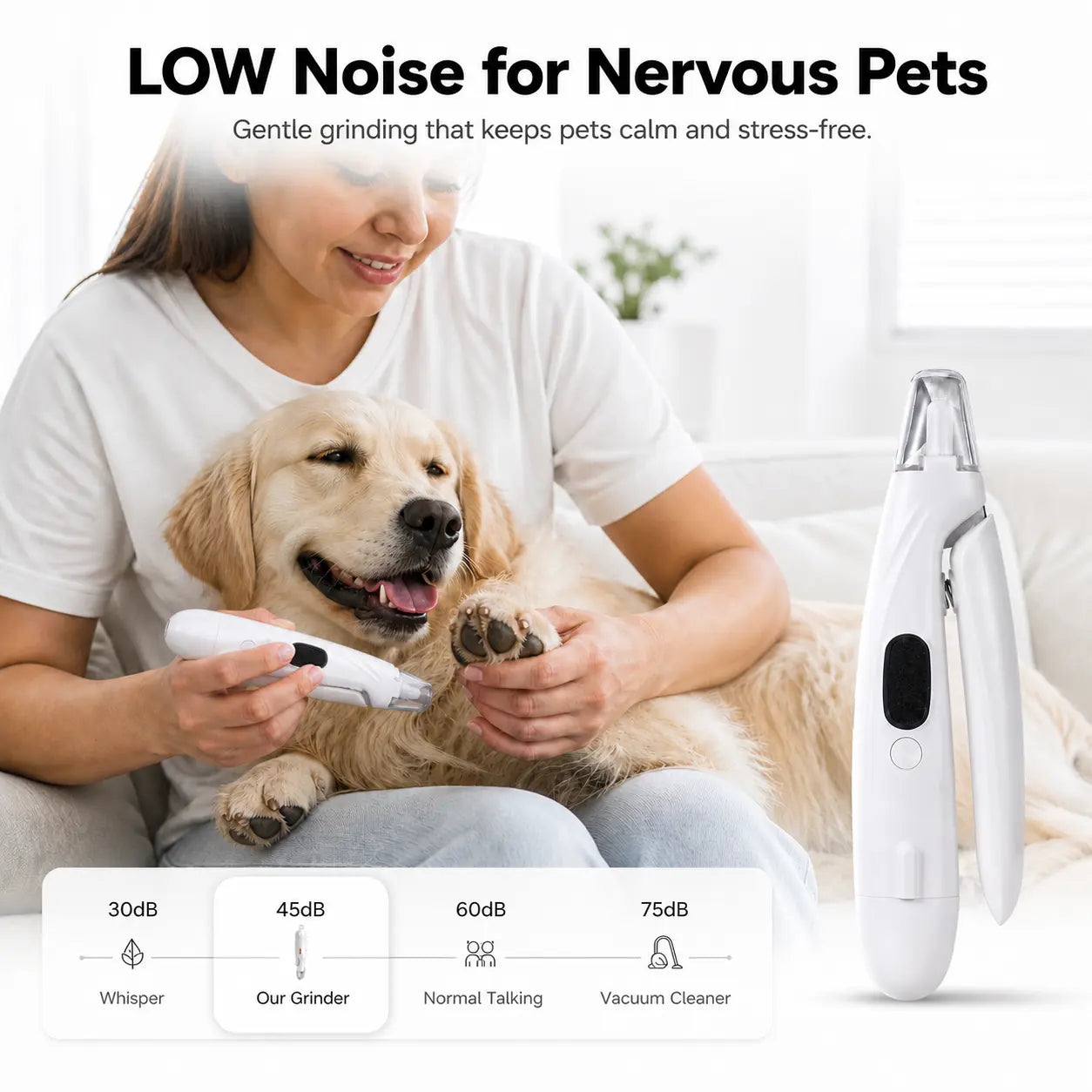 Professional Pet Nail Clipper with Catcher and Grinder, LED Rechargeable 2-In-1 Grooming Tool for Dogs and Cats of All Sizes