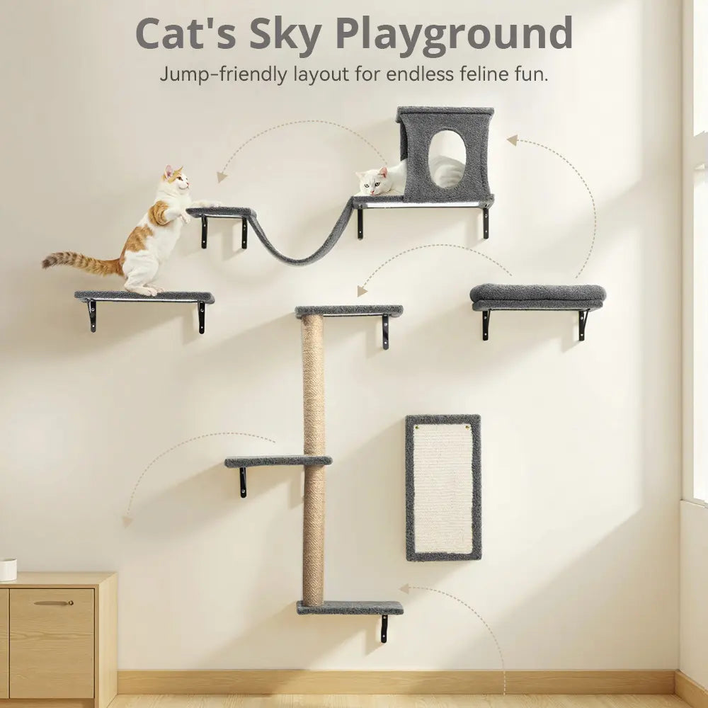 CAVEEN 5-in-1 Wall-Mounted Cat Climbing Set - Multi-Level Cat Shelves and Perches for Play, Sleep, and Climbing