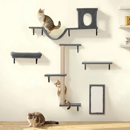 CAVEEN 5-in-1 Wall-Mounted Cat Climbing Set - Multi-Level Cat Shelves and Perches for Play, Sleep, and Climbing