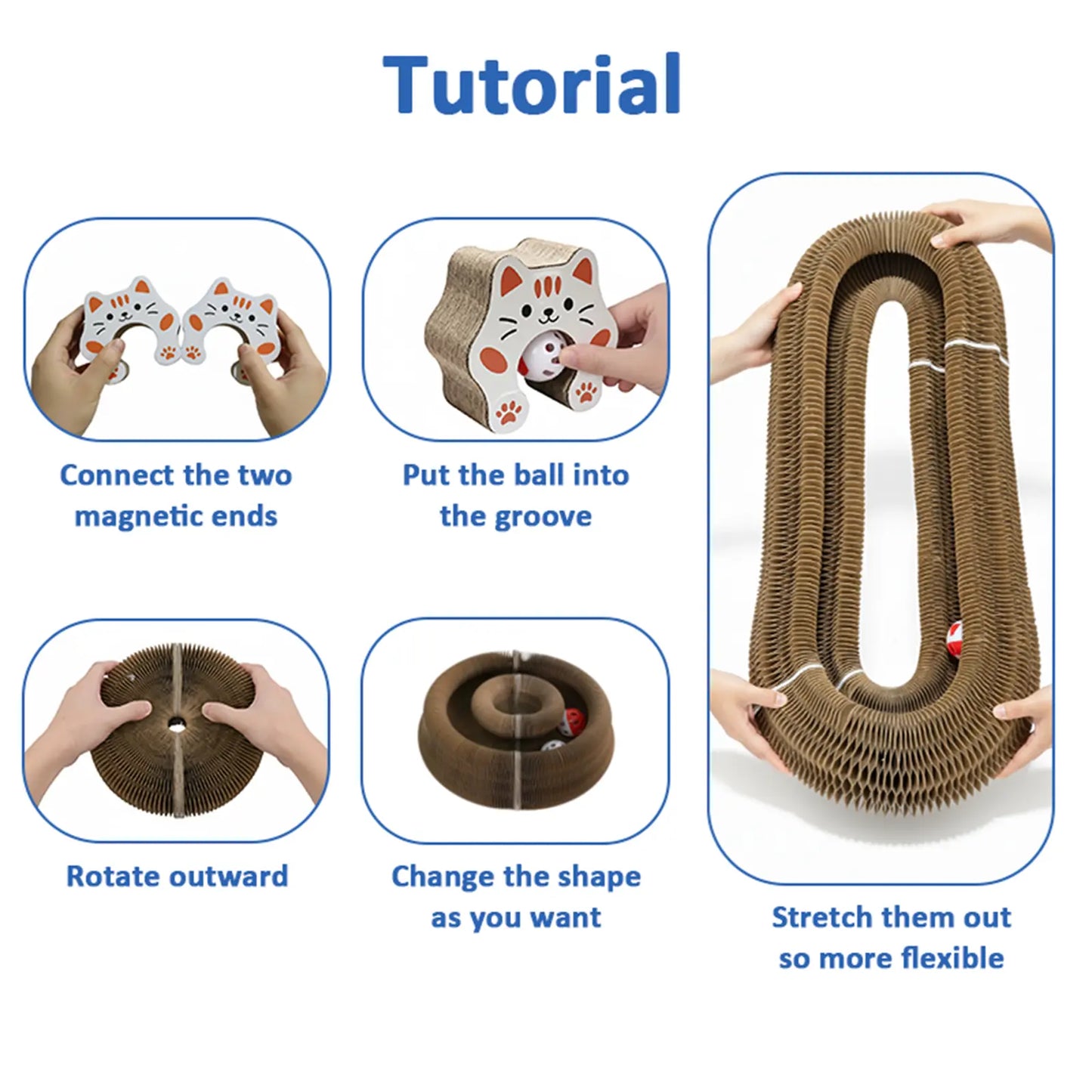 Premium Multi-Shape Cat Scratcher Toy with Interactive Play Balls - Durable Corrugated Cardboard Kitty Curls for Indoor Cats