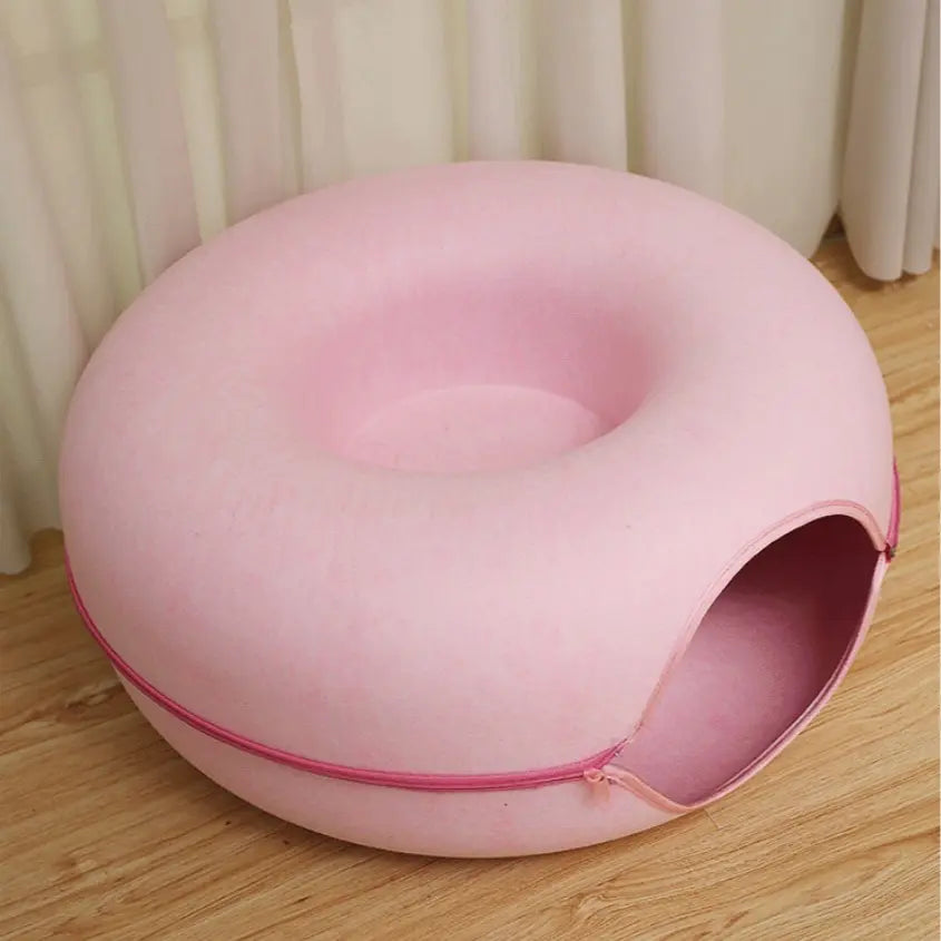 Cat-Shaped Donut-Tire-Tunnel Beds - Cozy and Soft Year-Round Pet Sleeping and Play Area