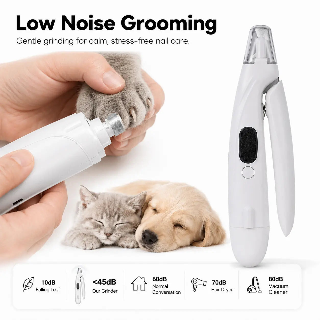 Professional Pet Nail Clipper with Catcher and Grinder, LED Rechargeable 2-In-1 Grooming Tool for Dogs and Cats of All Sizes