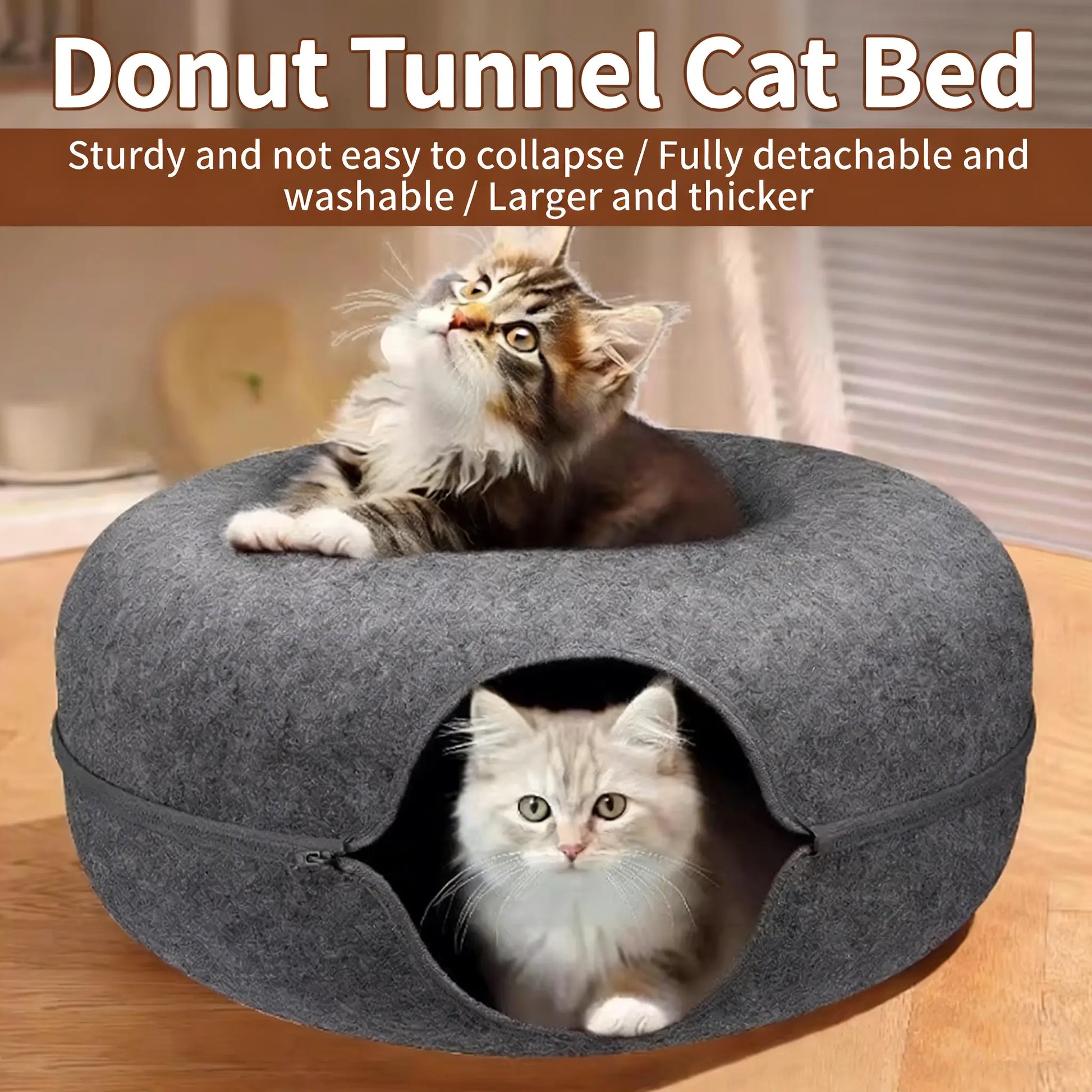 Cat-Shaped Donut-Tire-Tunnel Beds - Cozy and Soft Year-Round Pet Sleeping and Play Area