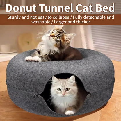 Cat-Shaped Donut-Tire-Tunnel Beds - Cozy and Soft Year-Round Pet Sleeping and Play Area