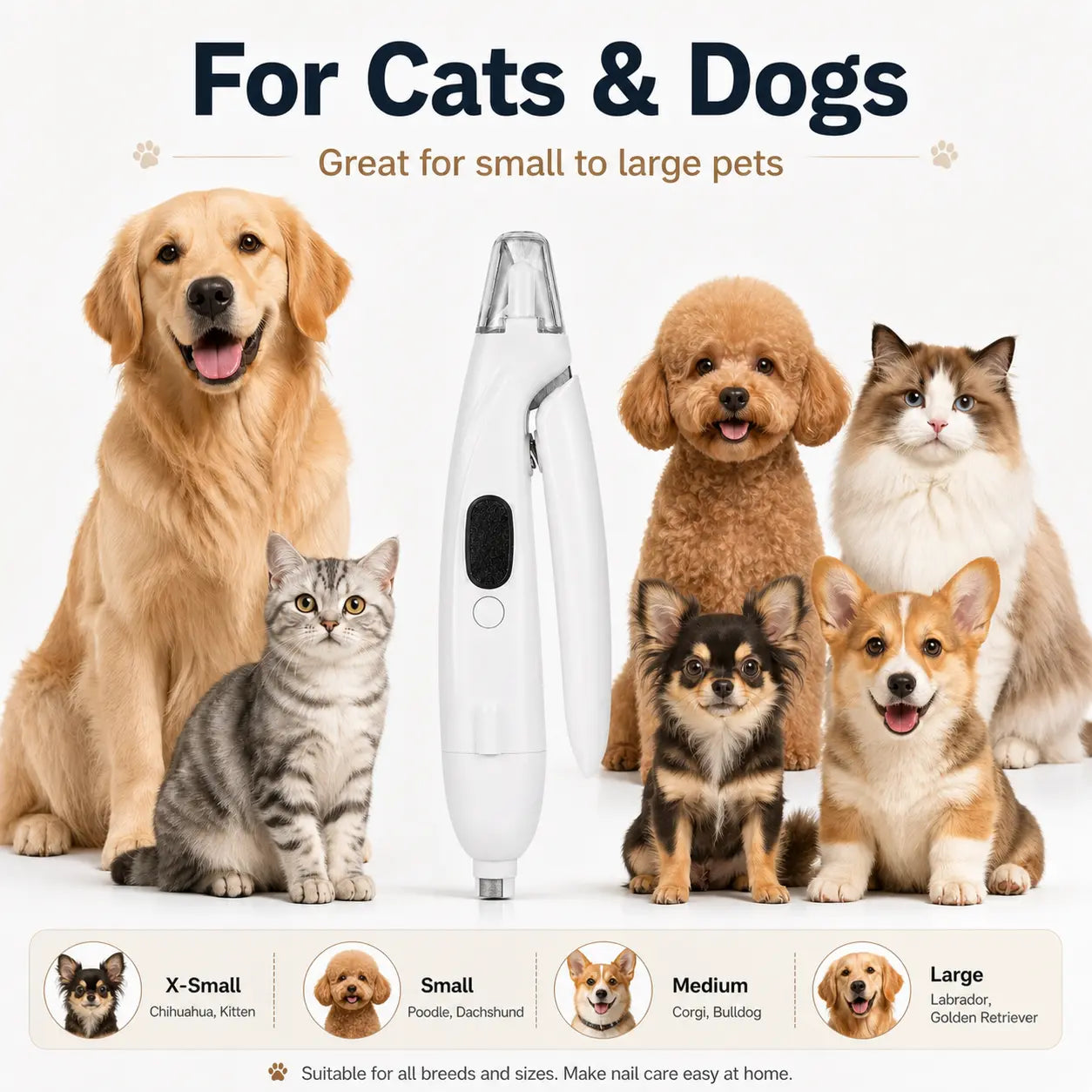Professional Pet Nail Clipper with Catcher and Grinder, LED Rechargeable 2-In-1 Grooming Tool for Dogs and Cats of All Sizes