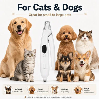 Professional Pet Nail Clipper with Catcher and Grinder, LED Rechargeable 2-In-1 Grooming Tool for Dogs and Cats of All Sizes