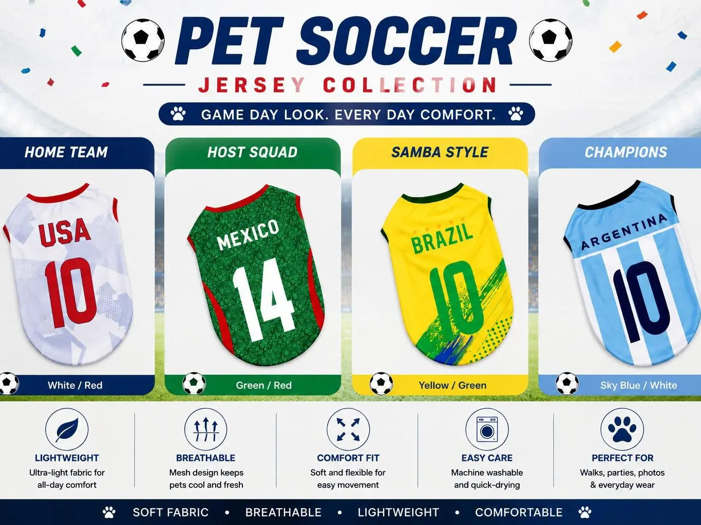 Pet Soccer Jersey - Stylish Game Day Apparel for Small to Medium Dogs and Cats