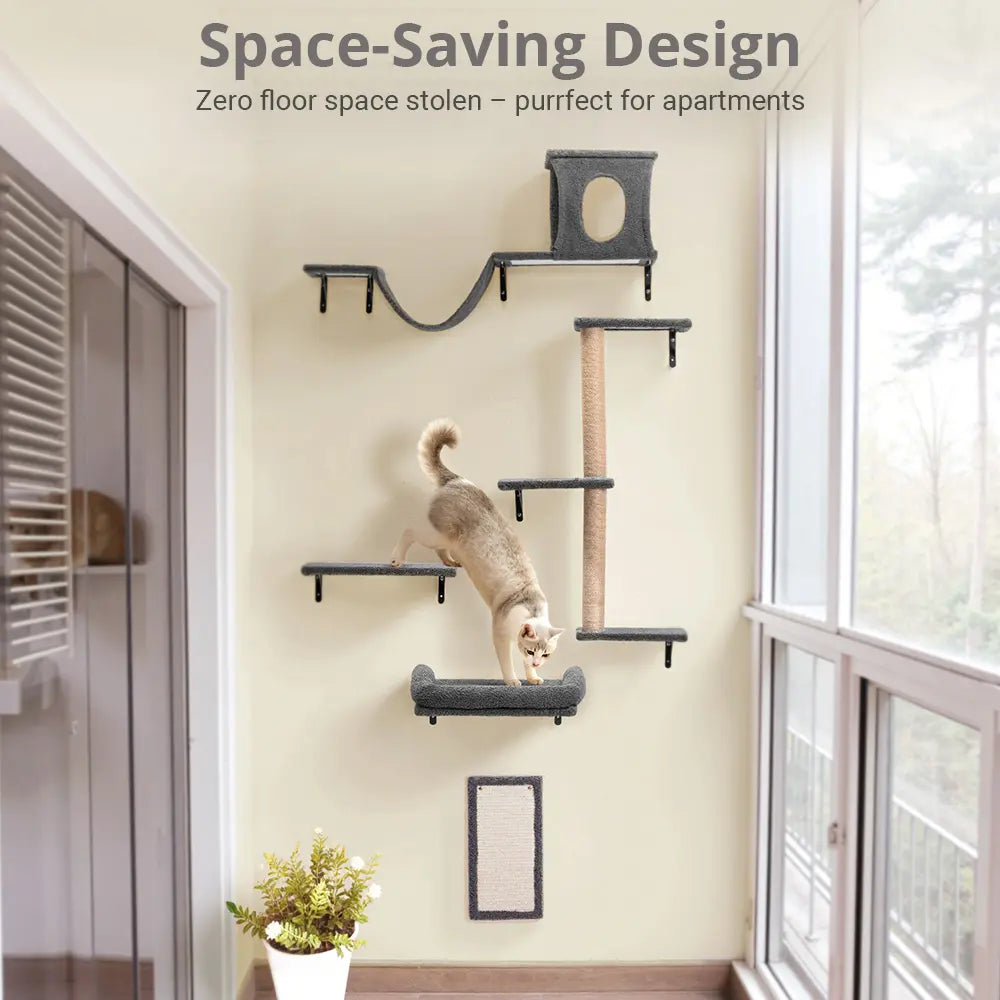 CAVEEN 5-in-1 Wall-Mounted Cat Climbing Set - Multi-Level Cat Shelves and Perches for Play, Sleep, and Climbing