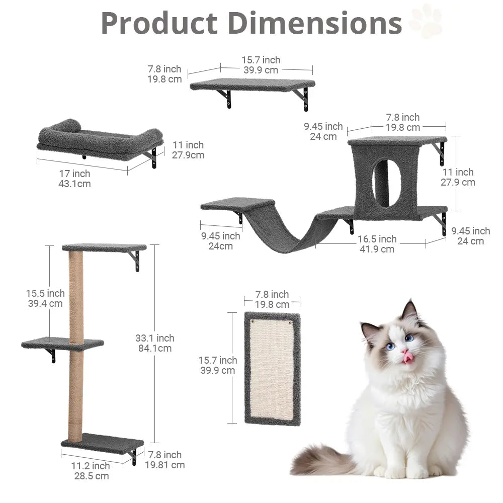 CAVEEN 5-in-1 Wall-Mounted Cat Climbing Set - Multi-Level Cat Shelves and Perches for Play, Sleep, and Climbing